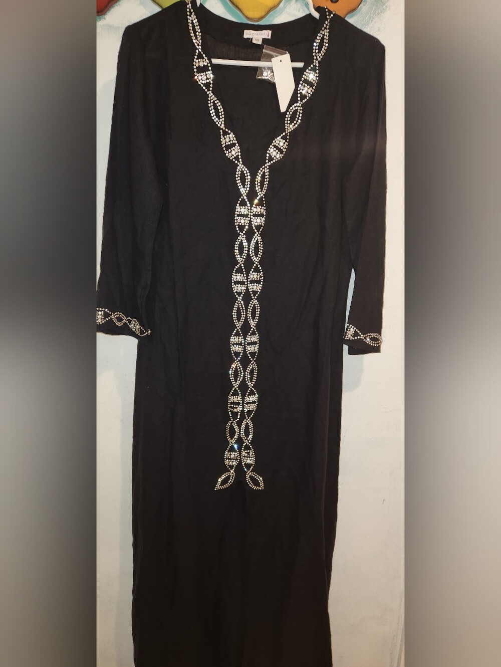 Black Embellished Long Women’s Caftan Dress X Small Fits Small NEW